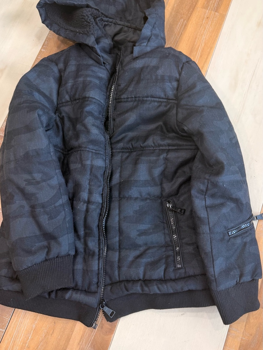 Urban Republic Black Hooded Puffer Jacket with Subtle Camouflage